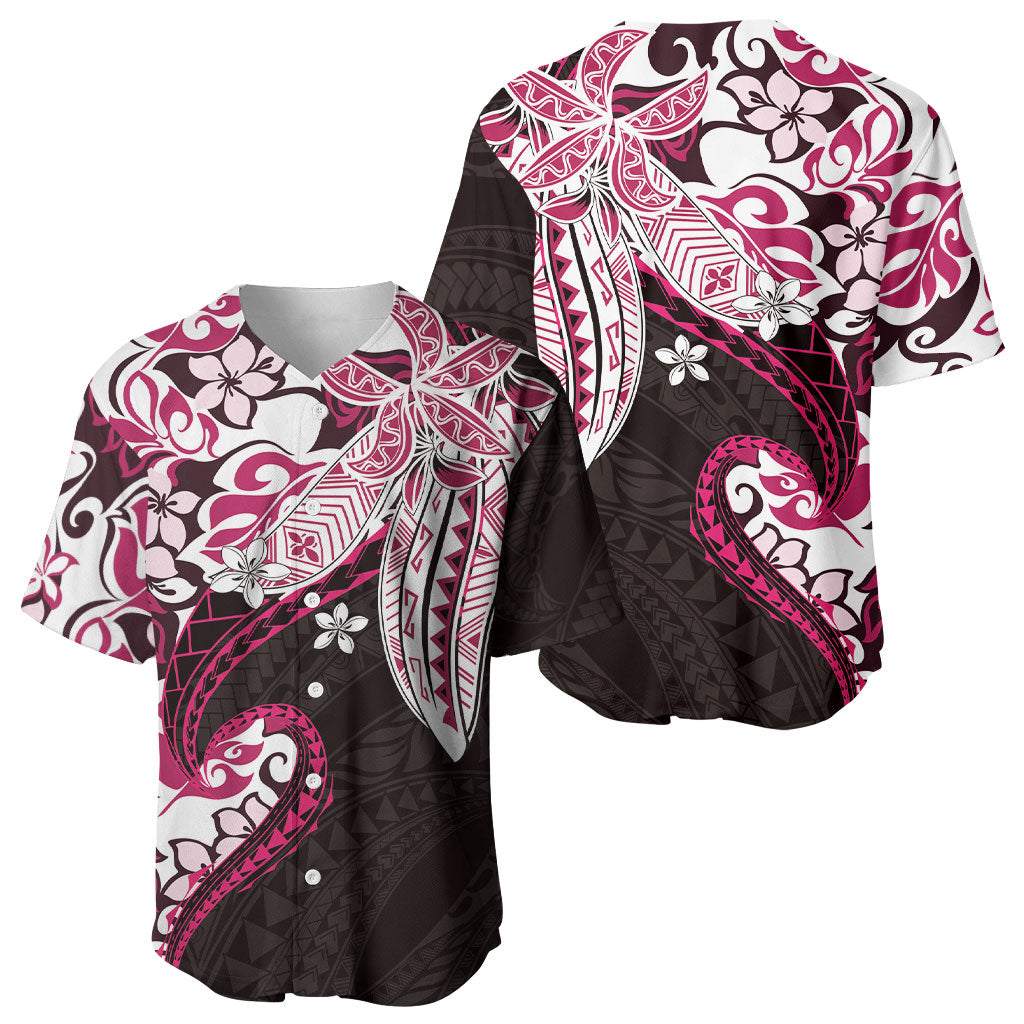 Monstera Plumeria Flowers Pink Baseball Jersey Polynesian Pattern