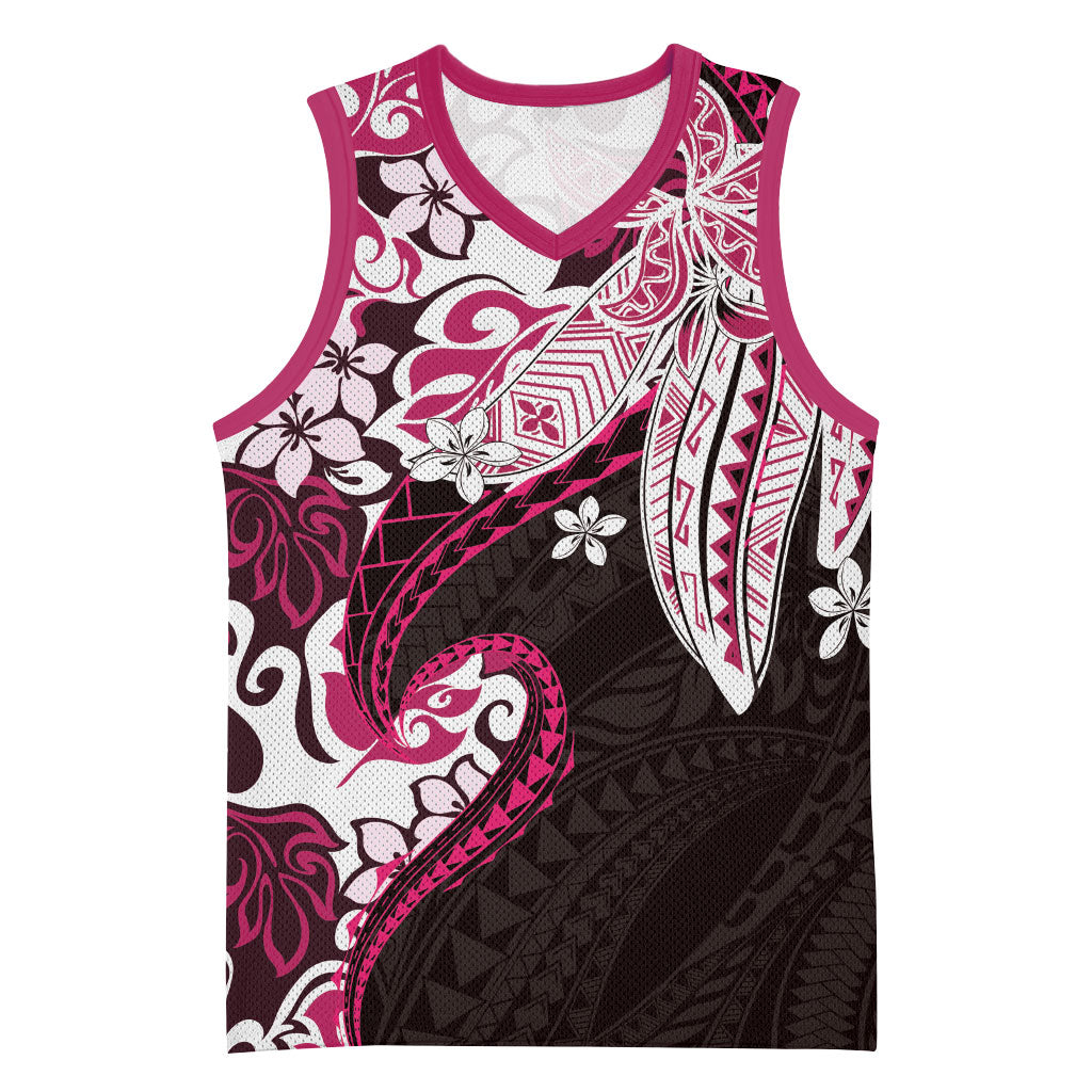 Monstera Plumeria Flowers Pink Basketball Jersey Polynesian Pattern