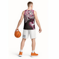 Monstera Plumeria Flowers Pink Basketball Jersey Polynesian Pattern