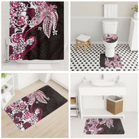 Monstera Plumeria Flowers Pink Bathroom Set Polynesian Pattern