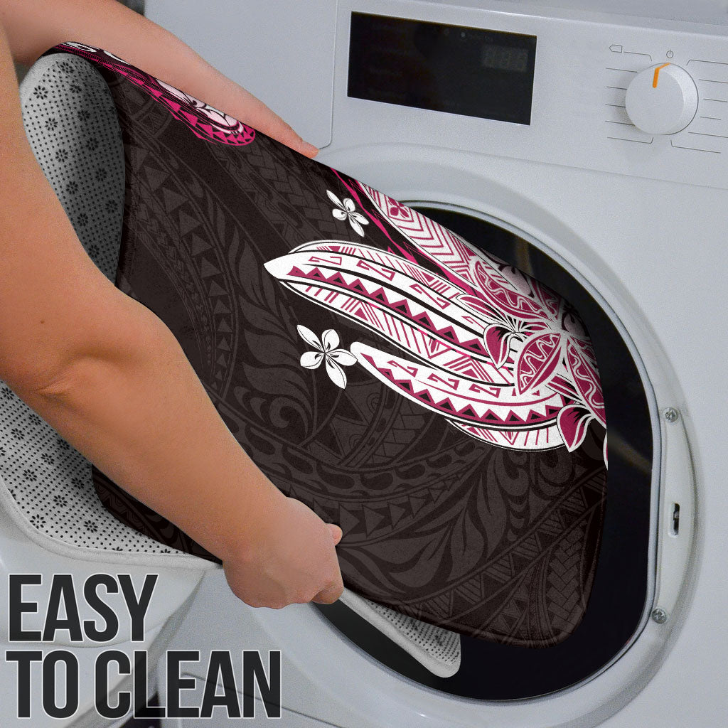 Monstera Plumeria Flowers Pink Bathroom Set Polynesian Pattern