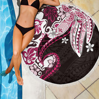 Monstera Plumeria Flowers Pink Beach Blanket Polynesian Pattern