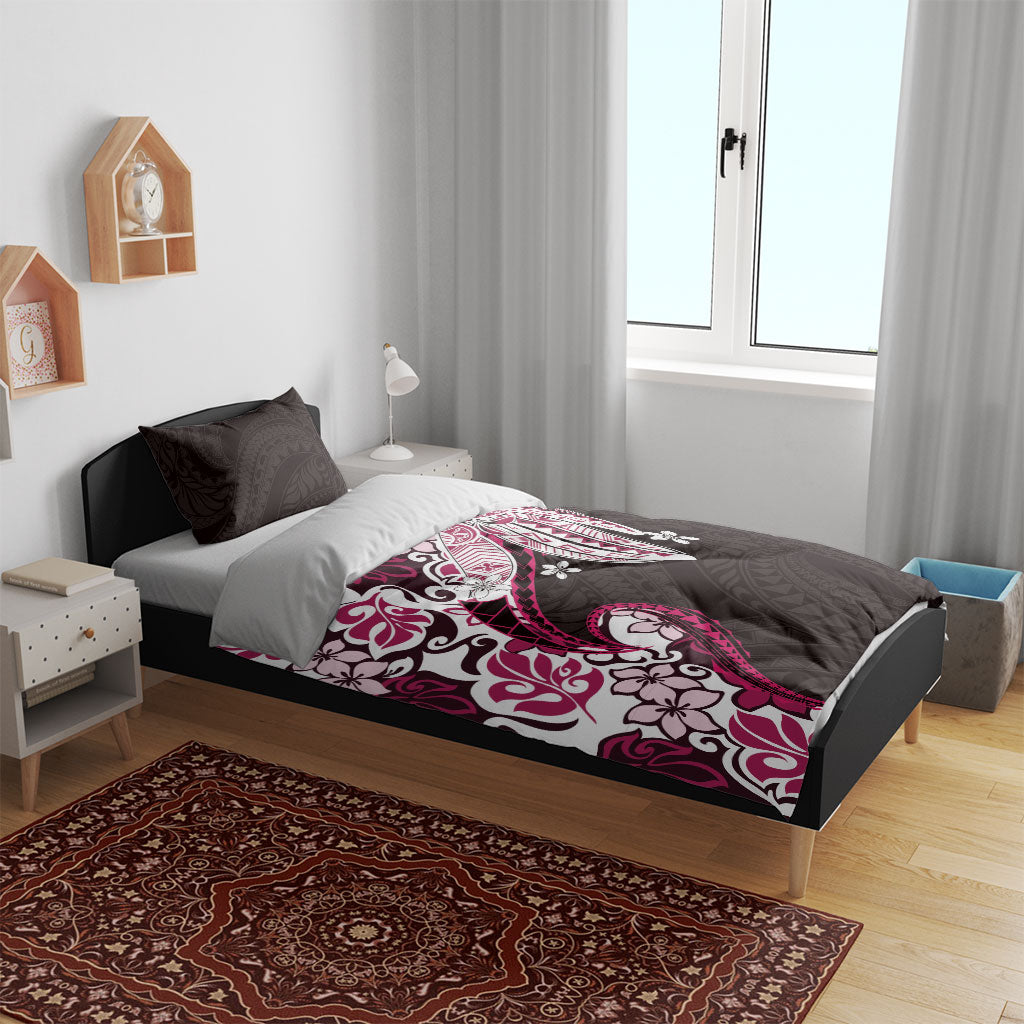 Monstera Plumeria Flowers Pink Bedding Set Polynesian Pattern