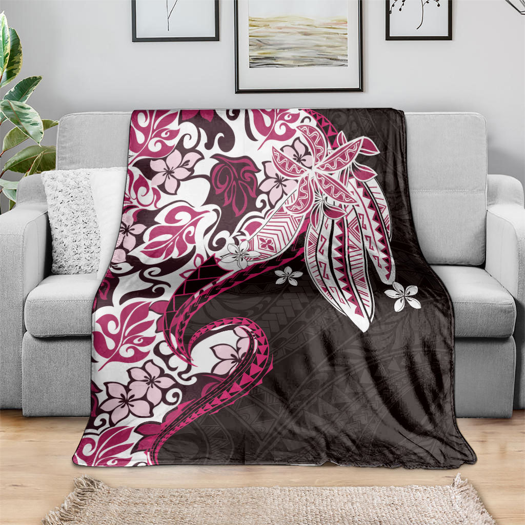 Monstera Plumeria Flowers Pink Blanket Polynesian Pattern