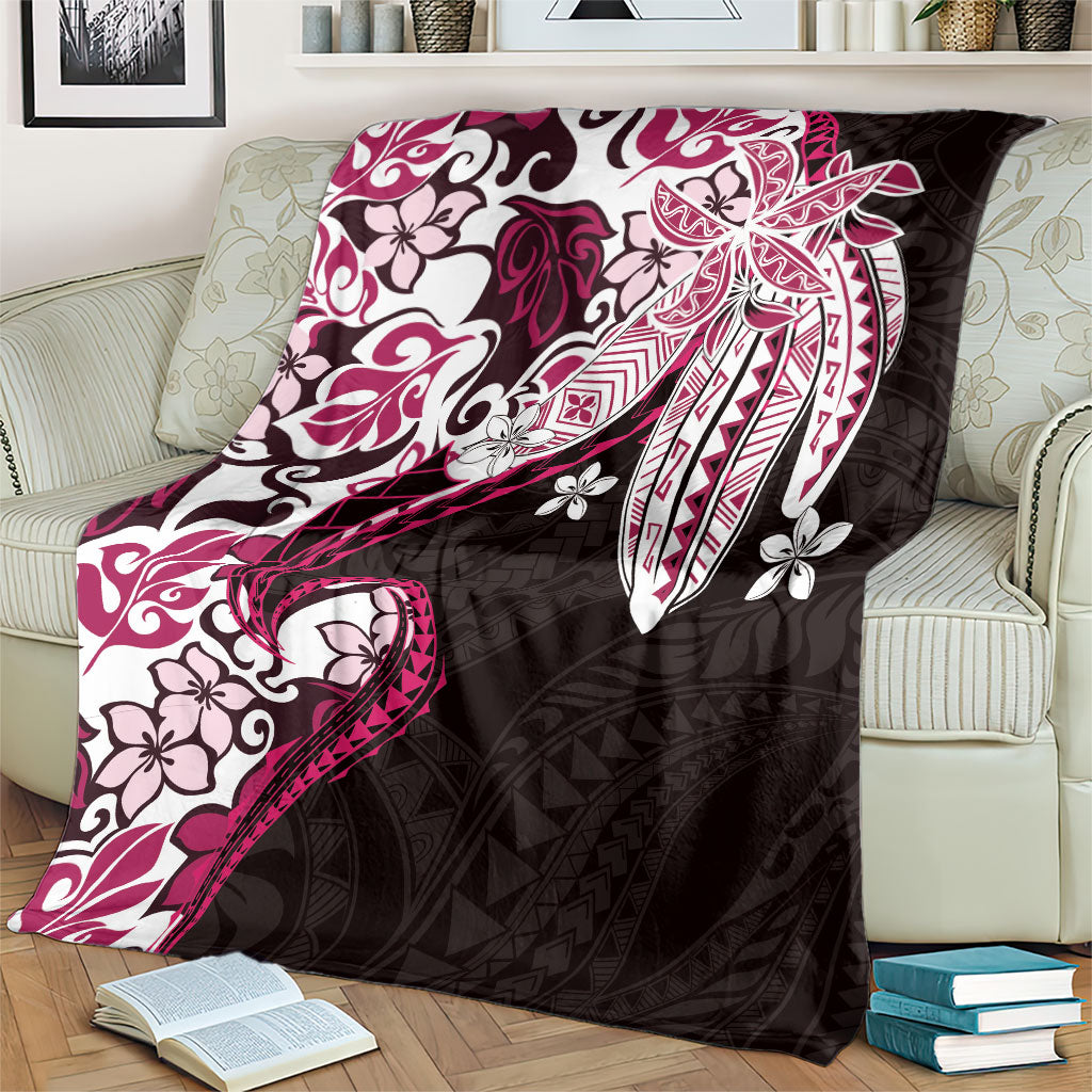 Monstera Plumeria Flowers Pink Blanket Polynesian Pattern