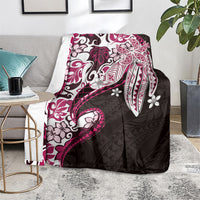 Monstera Plumeria Flowers Pink Blanket Polynesian Pattern