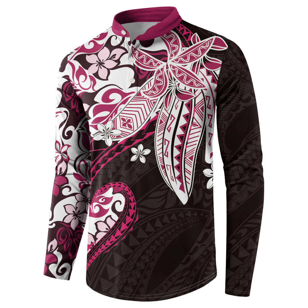 Monstera Plumeria Flowers Pink Button Sweatshirt Polynesian Pattern