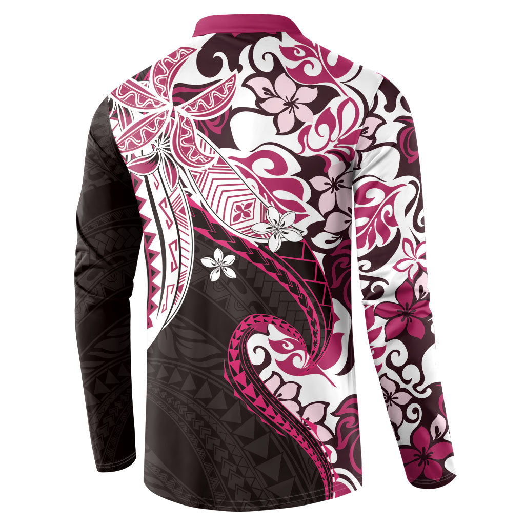 Monstera Plumeria Flowers Pink Button Sweatshirt Polynesian Pattern