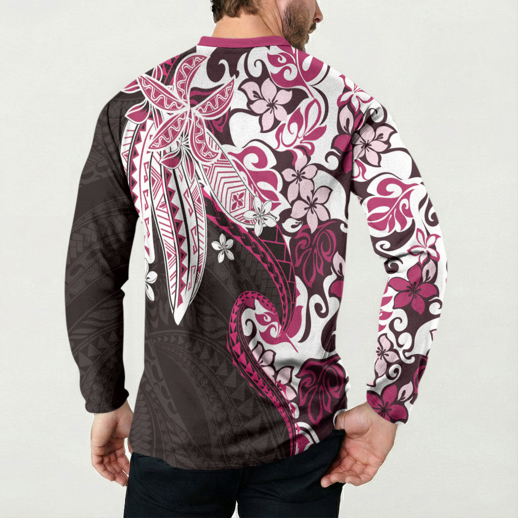 Monstera Plumeria Flowers Pink Button Sweatshirt Polynesian Pattern