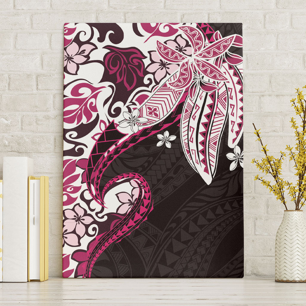 Monstera Plumeria Flowers Pink Canvas Wall Art Polynesian Pattern