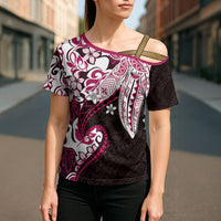 Monstera Plumeria Flowers Pink Cross Shoulder Shirt Polynesian Pattern