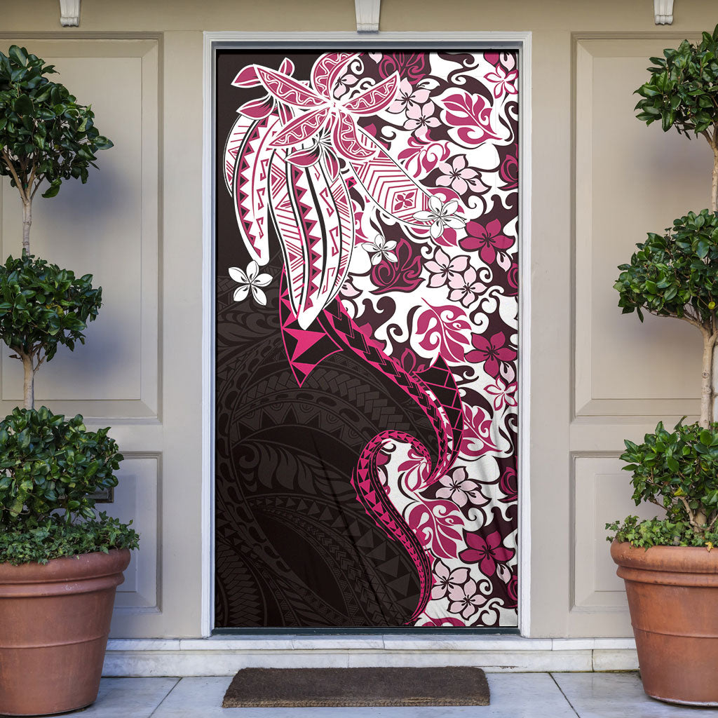 Monstera Plumeria Flowers Pink Door Cover Polynesian Pattern LT01 Pink - Polynesian Pride