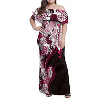 Monstera Plumeria Flowers Pink Family Matching Off Shoulder Maxi Dress and Hawaiian Shirt Polynesian Pattern