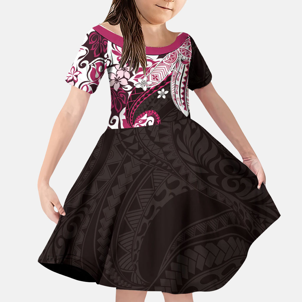 Monstera Plumeria Flowers Pink Family Matching Off Shoulder Short Dress and Hawaiian Shirt Polynesian Pattern