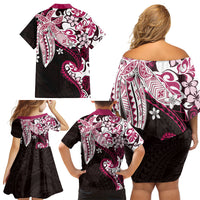 Monstera Plumeria Flowers Pink Family Matching Off Shoulder Short Dress and Hawaiian Shirt Polynesian Pattern