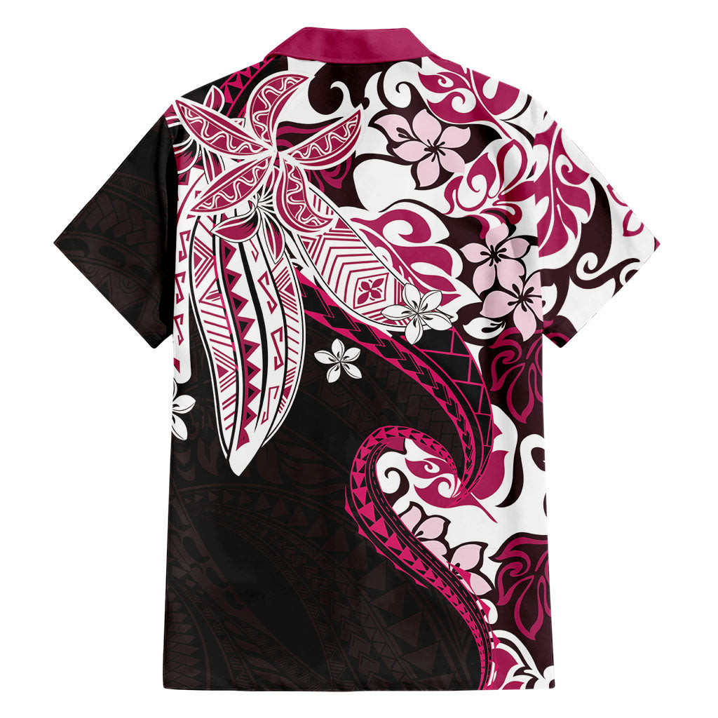 Monstera Plumeria Flowers Pink Family Matching Short Sleeve Bodycon Dress and Hawaiian Shirt Polynesian Pattern LT01 - Polynesian Pride