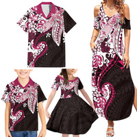 Monstera Plumeria Flowers Pink Family Matching Summer Maxi Dress and Hawaiian Shirt Polynesian Pattern
