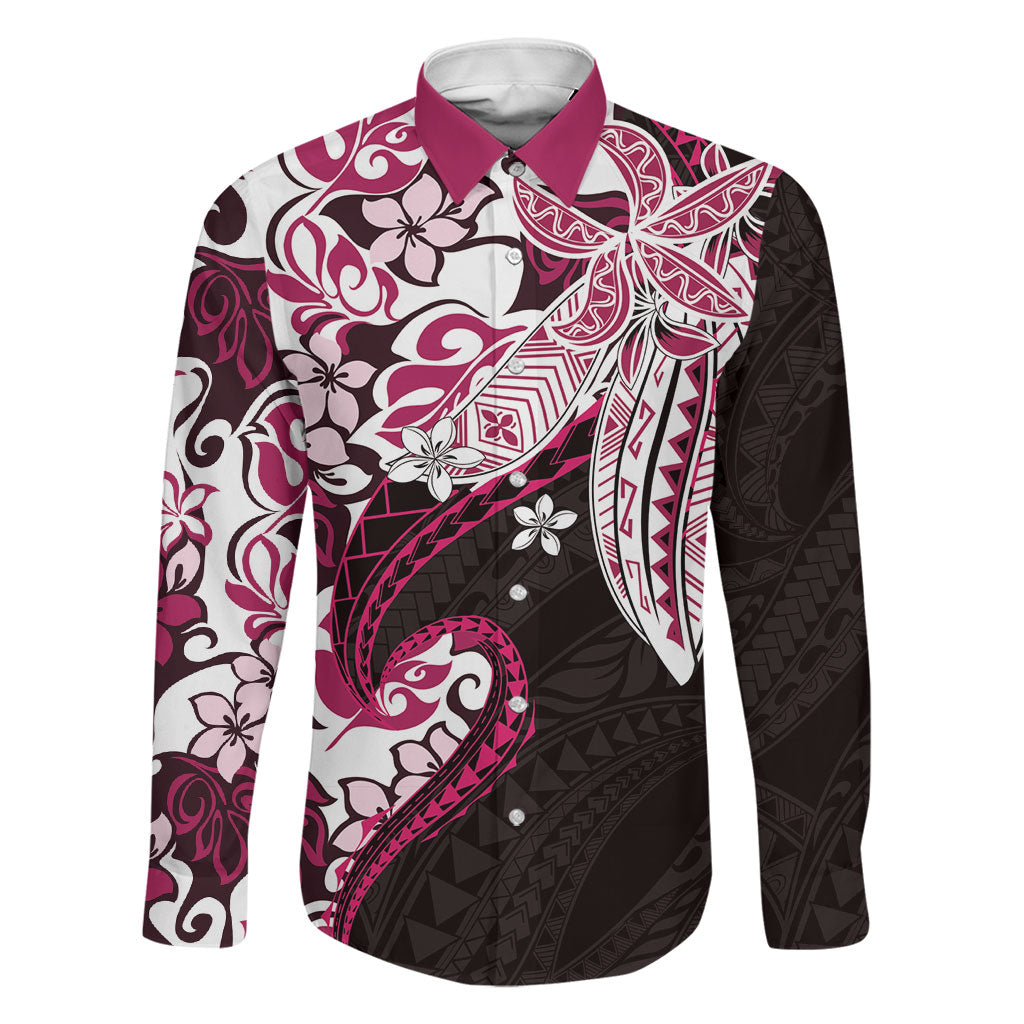 Monstera Plumeria Flowers Pink Family Matching Summer Maxi Dress and Hawaiian Shirt Polynesian Pattern