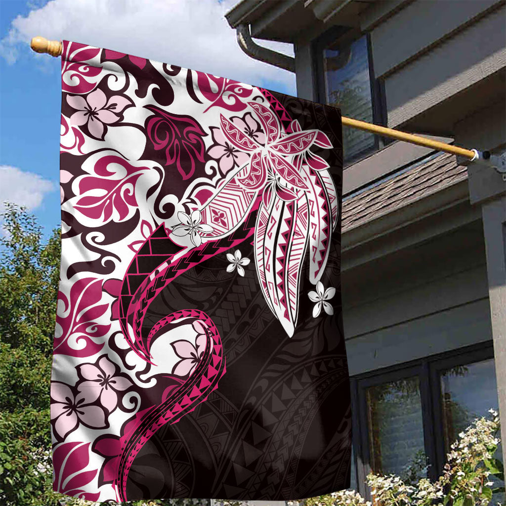 Monstera Plumeria Flowers Pink Garden Flag Polynesian Pattern