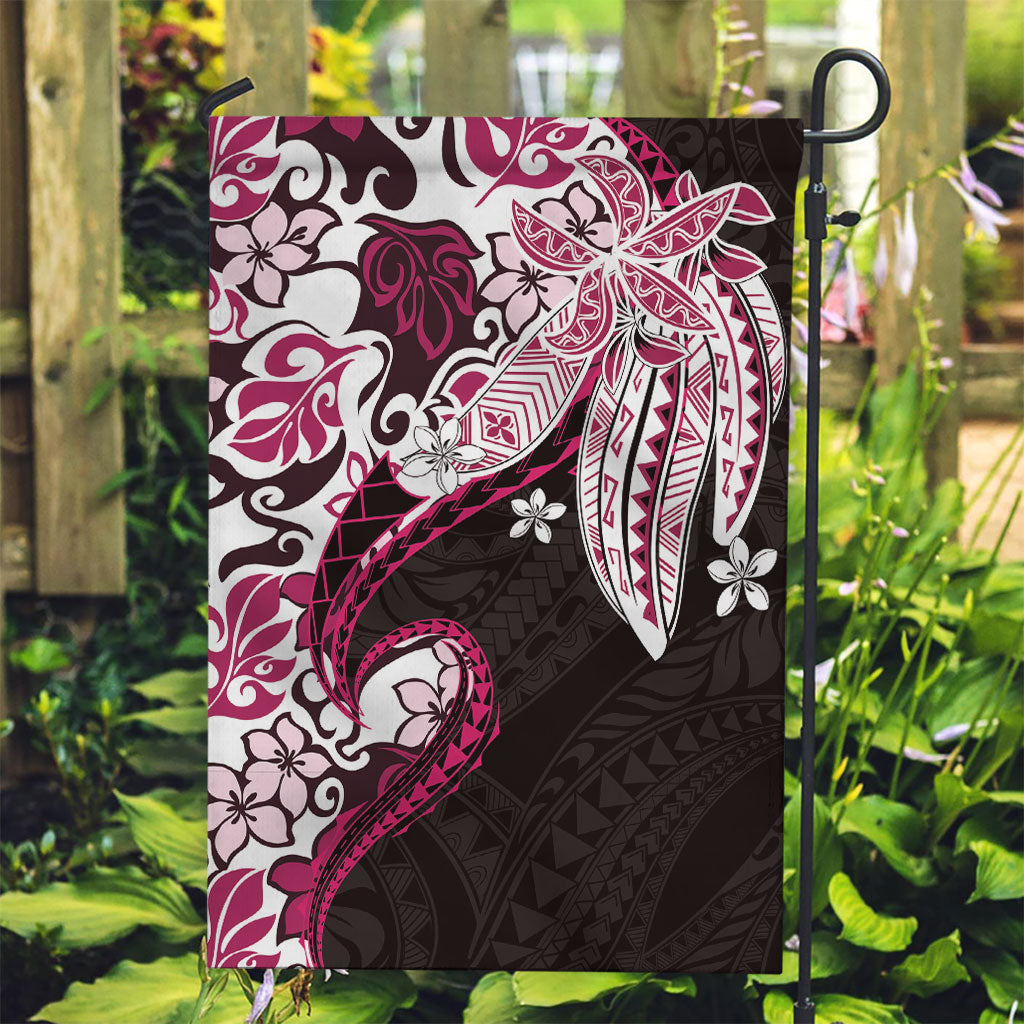 Monstera Plumeria Flowers Pink Garden Flag Polynesian Pattern