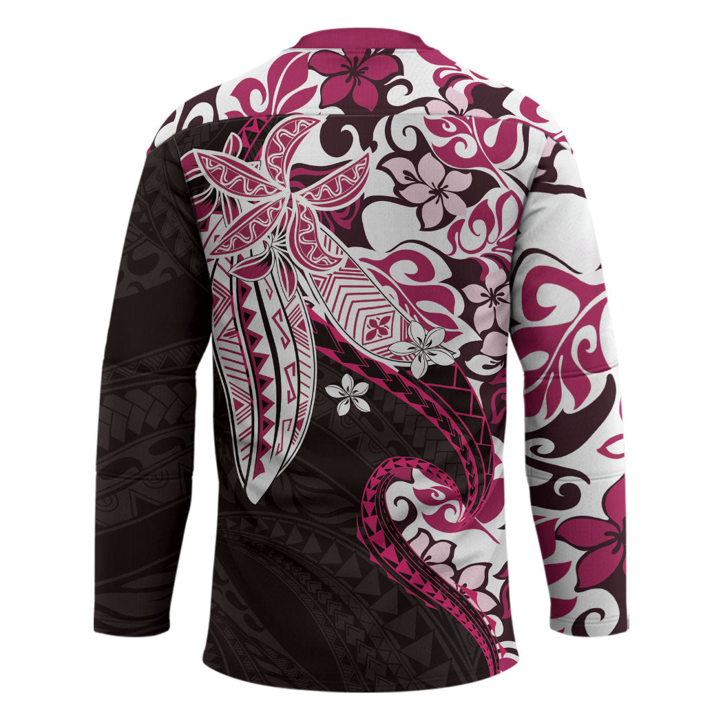 Monstera Plumeria Flowers Pink Hockey Jersey Polynesian Pattern