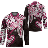 Monstera Plumeria Flowers Pink Hockey Jersey Polynesian Pattern