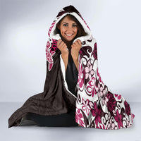 Monstera Plumeria Flowers Pink Hooded Blanket Polynesian Pattern