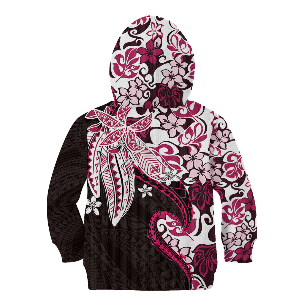 Monstera Plumeria Flowers Pink Kid Hoodie Polynesian Pattern