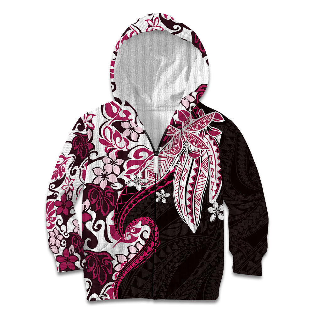 Monstera Plumeria Flowers Pink Kid Hoodie Polynesian Pattern