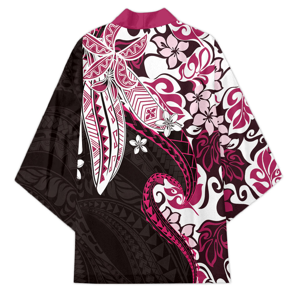 Monstera Plumeria Flowers Pink Kimono Polynesian Pattern