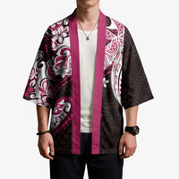 Monstera Plumeria Flowers Pink Kimono Polynesian Pattern