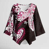 Monstera Plumeria Flowers Pink Kimono Sleeve Blouse Polynesian Pattern