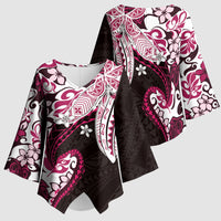 Monstera Plumeria Flowers Pink Kimono Sleeve Blouse Polynesian Pattern