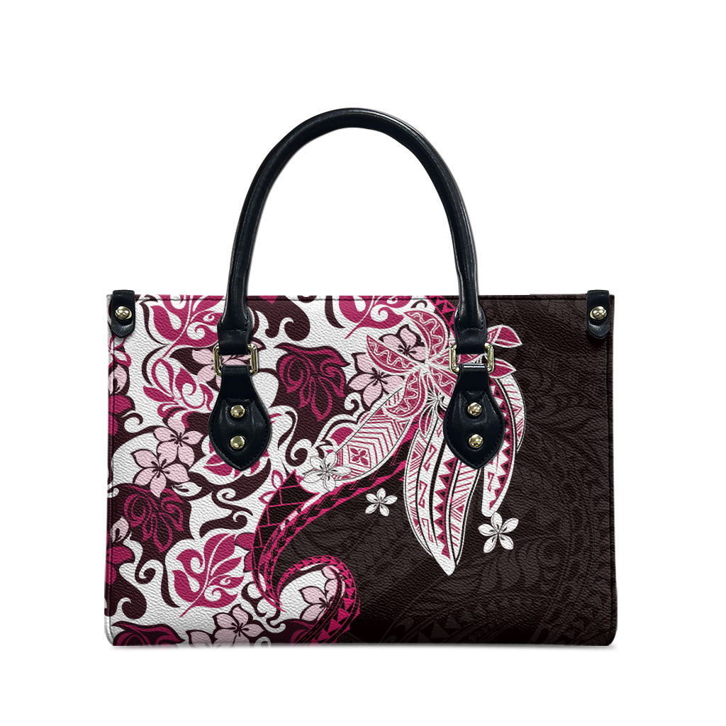 Monstera Plumeria Flowers Pink Leather Bag Polynesian Pattern