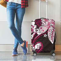 Monstera Plumeria Flowers Pink Luggage Cover Polynesian Pattern