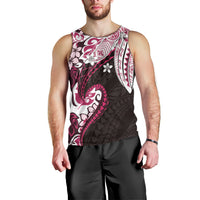 Monstera Plumeria Flowers Pink Men Tank Top Polynesian Pattern