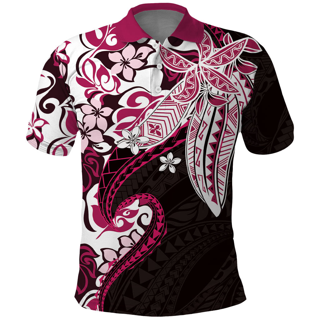 Monstera Plumeria Flowers Pink Polo Shirt Polynesian Pattern