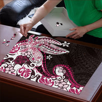 Monstera Plumeria Flowers Pink Puzzle Polynesian Pattern