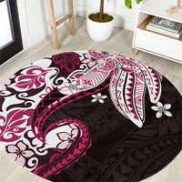 Monstera Plumeria Flowers Pink Round Carpet Polynesian Pattern