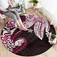 Monstera Plumeria Flowers Pink Round Carpet Polynesian Pattern