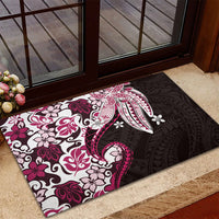 Monstera Plumeria Flowers Pink Rubber Doormat Polynesian Pattern