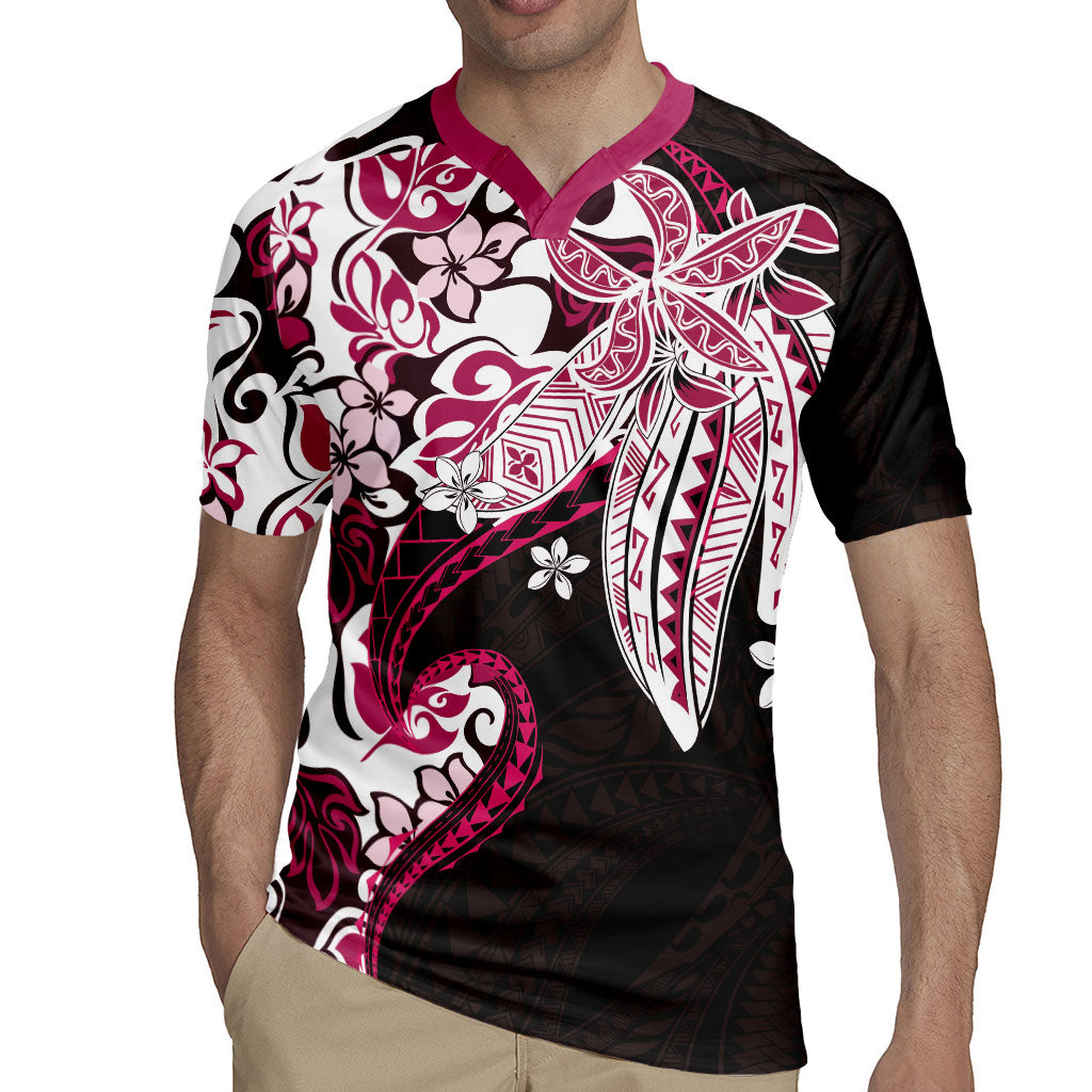 Monstera Plumeria Flowers Pink Rugby Jersey Polynesian Pattern