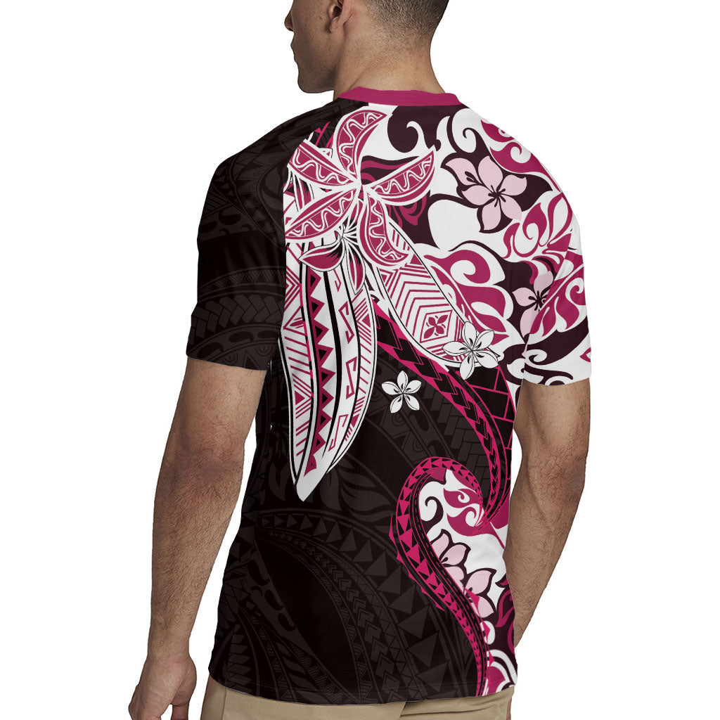 Monstera Plumeria Flowers Pink Rugby Jersey Polynesian Pattern