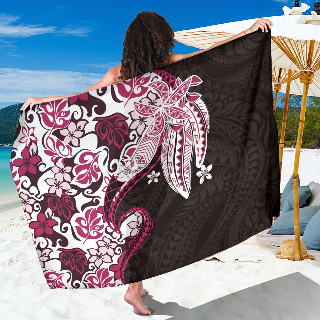 Monstera Plumeria Flowers Pink Sarong Polynesian Pattern