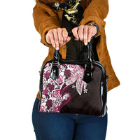 Monstera Plumeria Flowers Pink Shoulder Handbag Polynesian Pattern