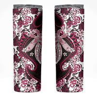 Monstera Plumeria Flowers Pink Skinny Tumbler Polynesian Pattern