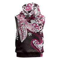 Monstera Plumeria Flowers Pink Sleeveless Zip Hoodie Polynesian Pattern