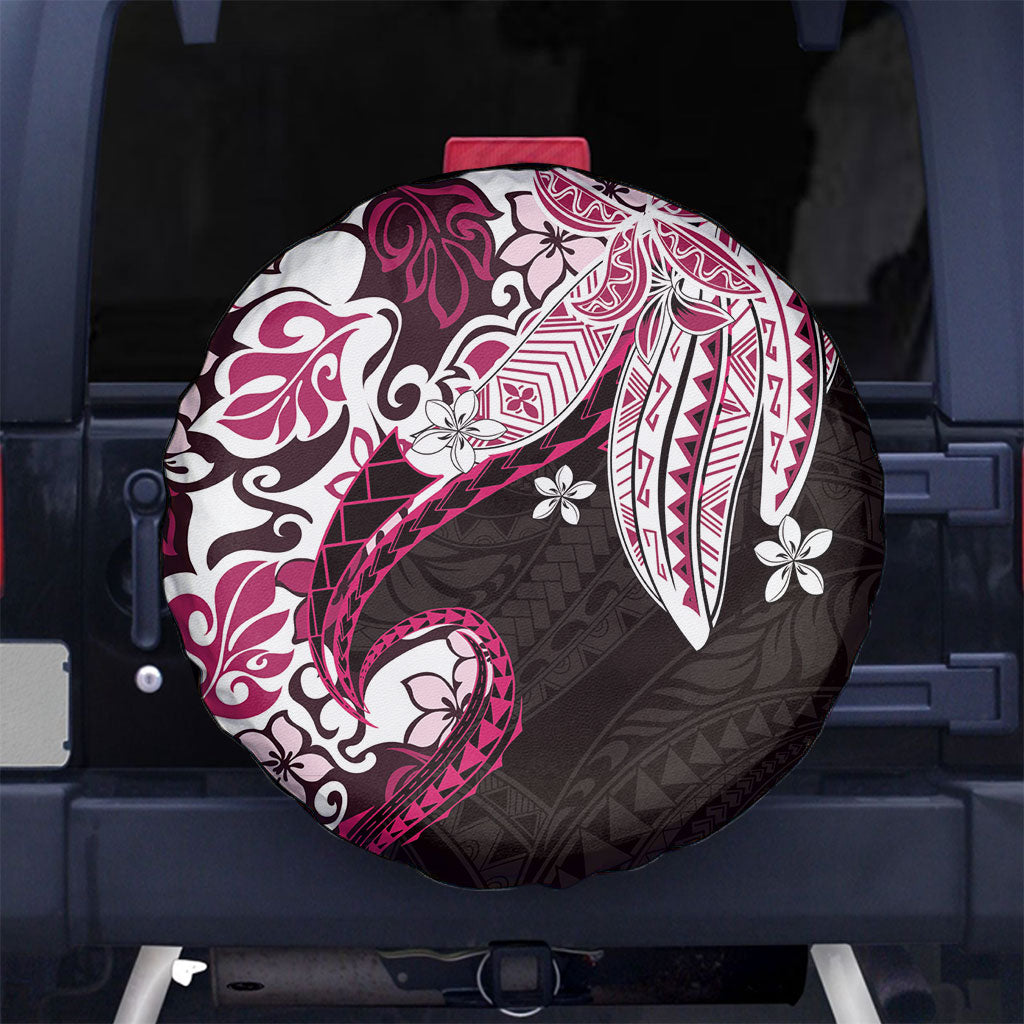Monstera Plumeria Flowers Pink Spare Tire Cover Polynesian Pattern
