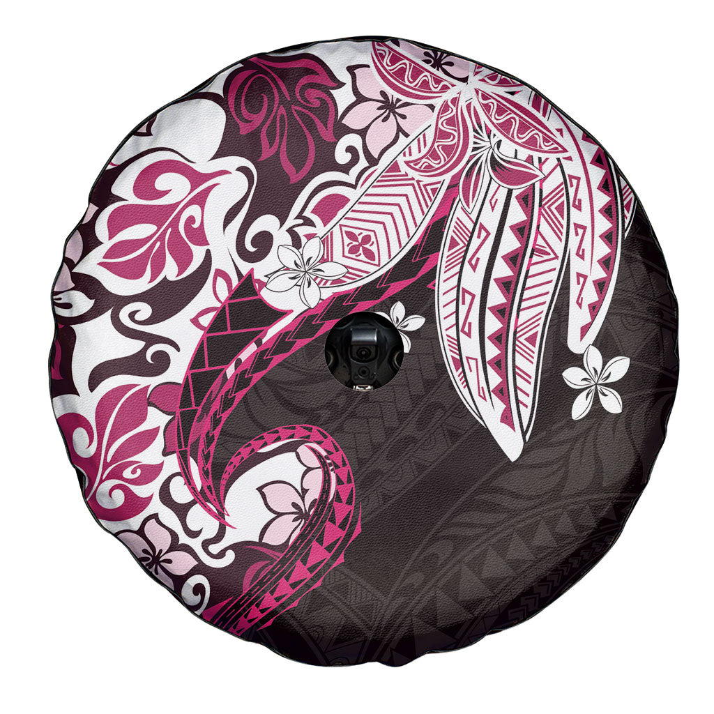 Monstera Plumeria Flowers Pink Spare Tire Cover Polynesian Pattern