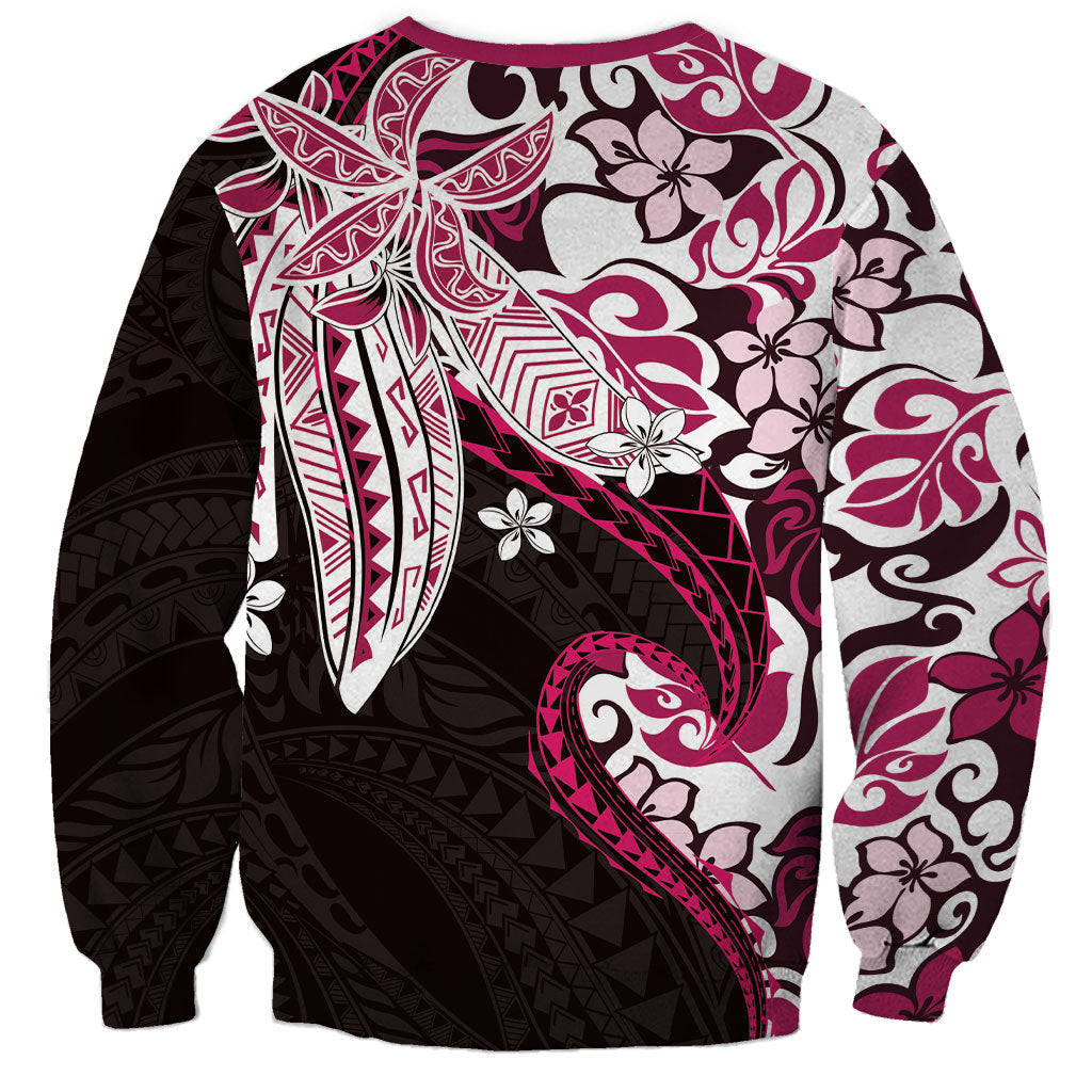 Monstera Plumeria Flowers Pink Sweatshirt Polynesian Pattern